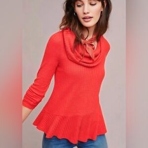 Anthropologie Red Cowl Neck Peplum Sweater